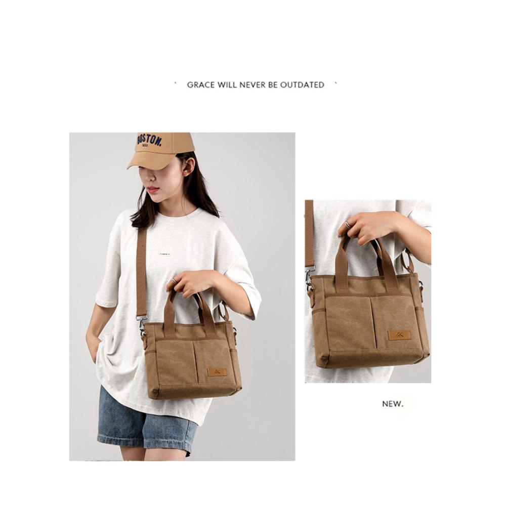 Korean Minimalist Large Canvas Women Crossbody Bag, Durable Washable Versatile Handbag For Office Commute School Life And Weekend Shopping Activities