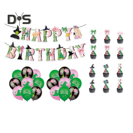 

Зеленые и розовые украшения для вечеринки Wicked, 24 украшения для торта, 18 воздушных шаров, 1 баннер с надписью «С днем рождения», 1 большой набор украшений для торта, принадлежности для дня рождения B