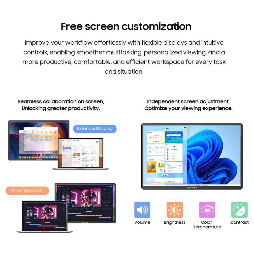 Blackview Table 9 Portable Monitor 16Zoll FHD Laptop Screen Extender Up and Down