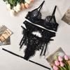 Spitze Dreipunkt Sexy Hosenträger Stahlring Set Sex Unterwäsche