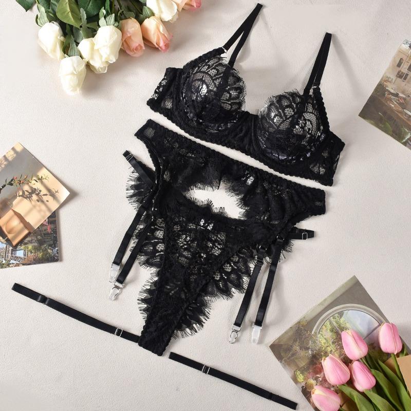 Spitze Dreipunkt Sexy Hosenträger Stahlring Set Sex Unterwäsche
