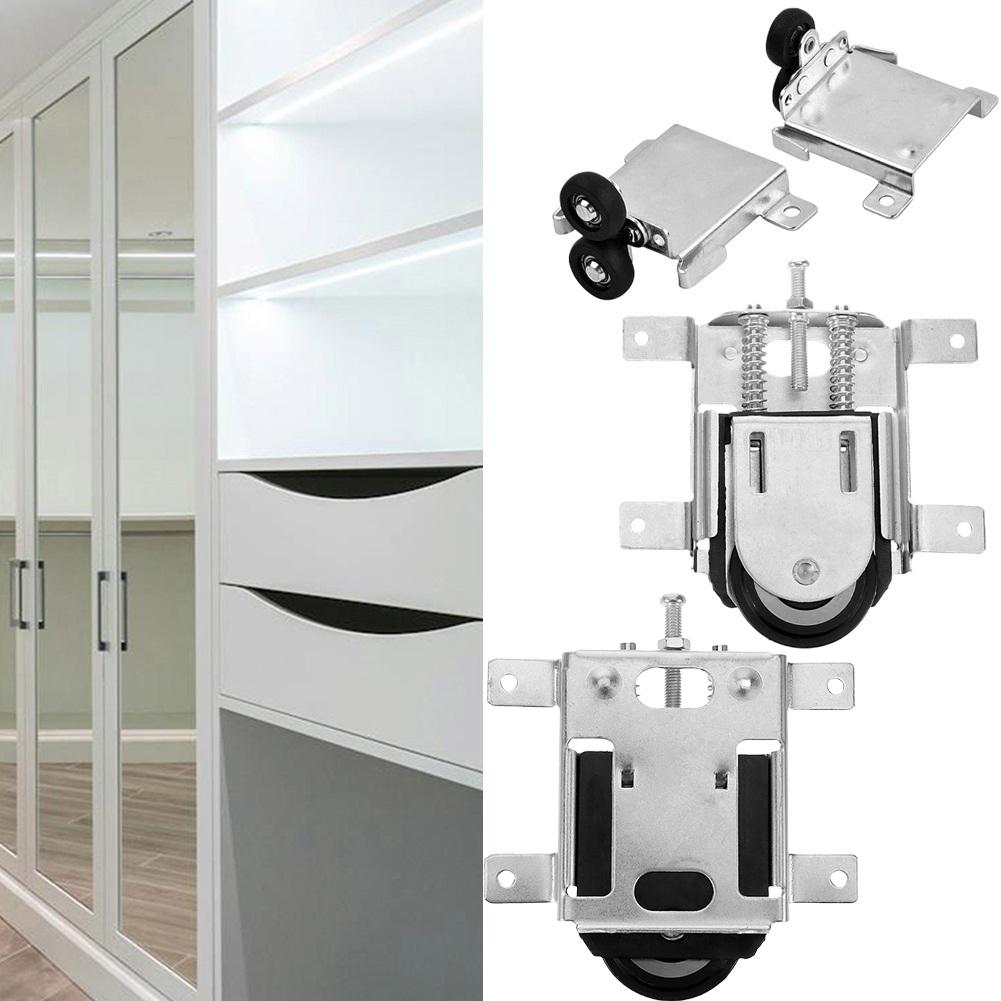 Sliding Cabinet Door Roller Pulley Replacement Kit 2 Pair with Adjustable Height and Iron Alloy Construction for Durability