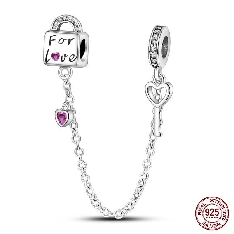 Real 925 Silver Stars & Moon Sunflower Safety Chains Spacer Beads Charms Fit Qikaola 925 Bracelets DIY Jewelry