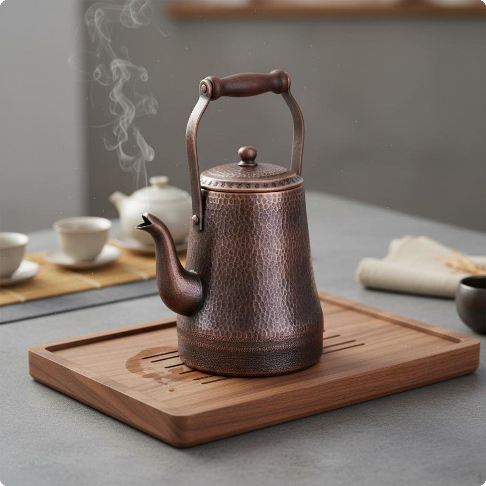 Hammered Copper Tea Kettle Thickened Body Handmade Pot Traditional Craftsmanship
