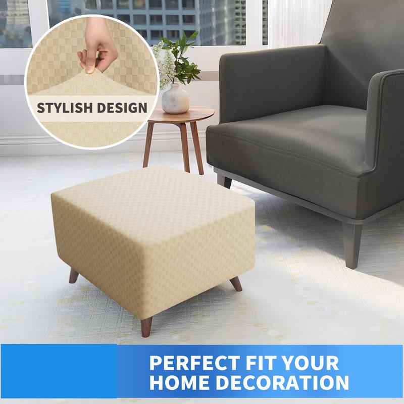 Square Elastic Ottoman Stool Cover Slipcover Jacquard Footstool Sofa Slipcover Furniture Protector Covers Footrest Chair Covers