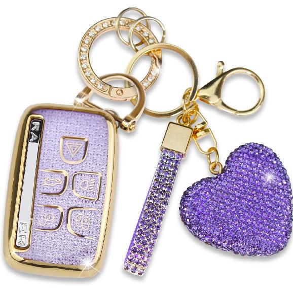 for Land Rover Key Fob Cover with Heart Keychain for Women, Compatible with Range Rover Evoque Sport Velar Land Rover Discovery Jaguar F-Pace F-Type