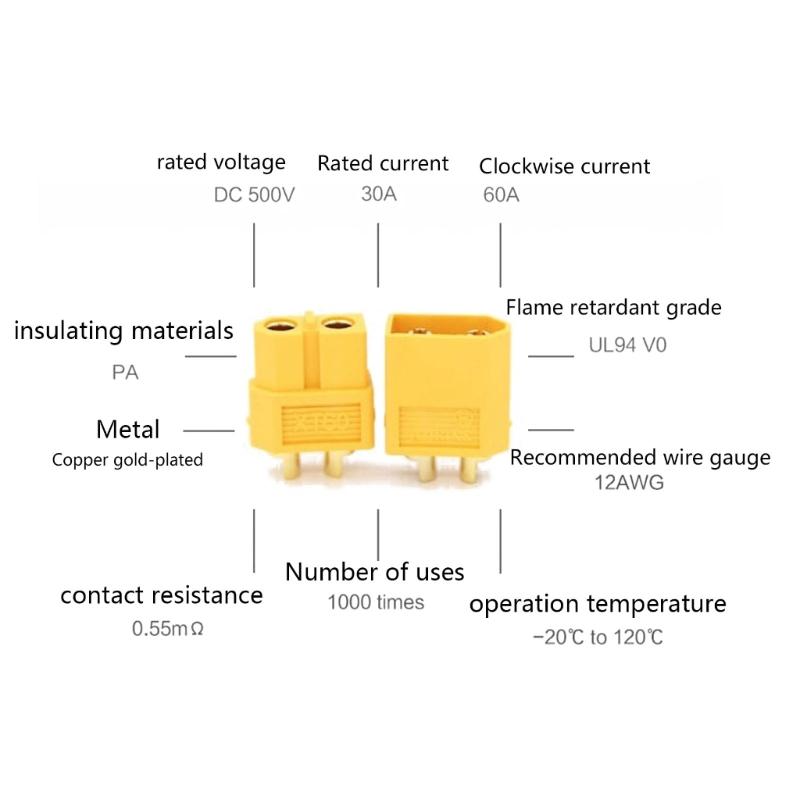 XT60 Connectors XT60 Battery Connectors XT60 Male Female Adapter Connectors Power Connectors for Battery Toy Vehicle