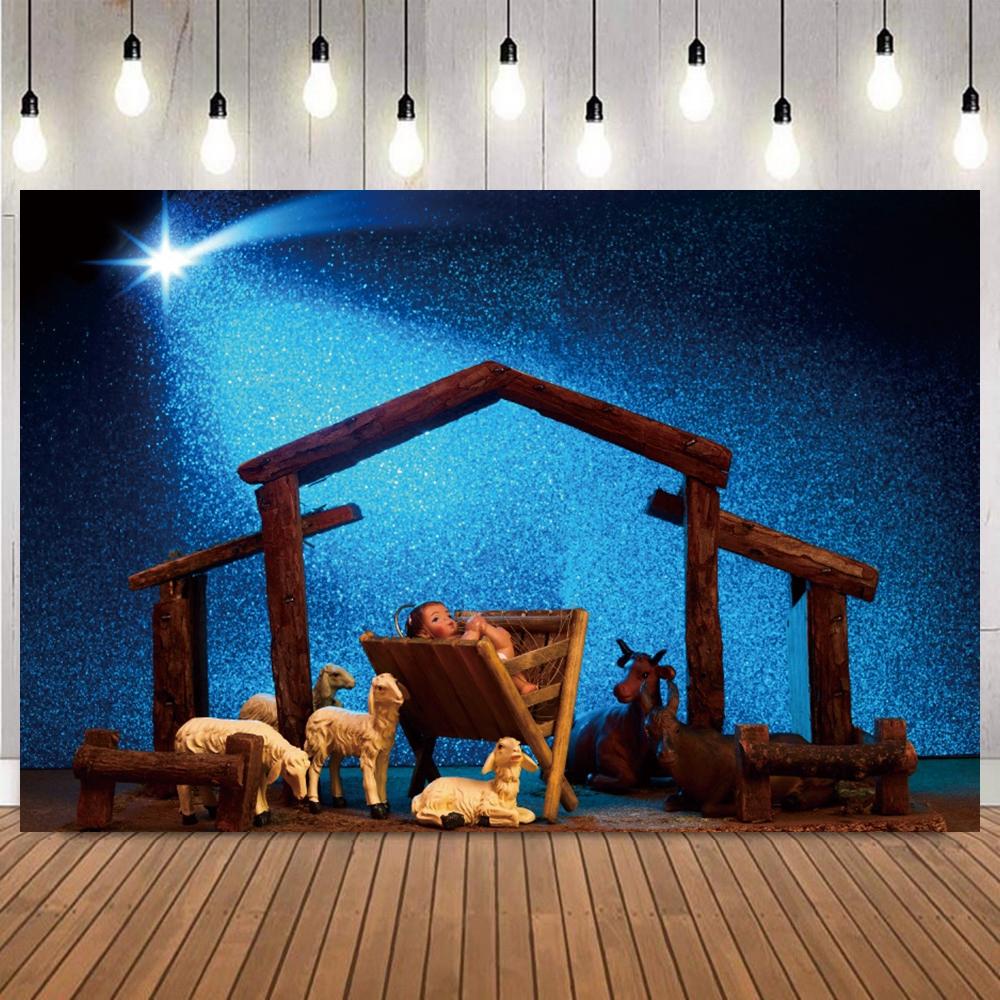 Merry Christmas Birth of Jesus Backdrop Starlit Sky Baby Shower Christianity Party Decor Supplies Banner Photo Background Prop11