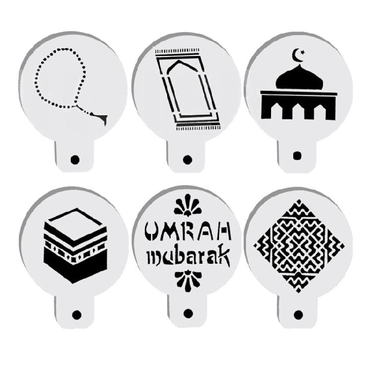 

6x Eid Mubarak Cake Decor Tool Ramadan Party Coffee Stencils Art Decor Template 1