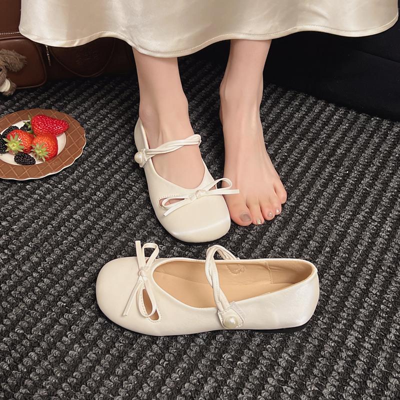 Damen Mary Jane Schuhe 2025 Frühling Herbst Neue Mode Schleife Flacher Runder Zeh Mittelhohe Absatzschuhe Damen Elegant Einzelne Pumps