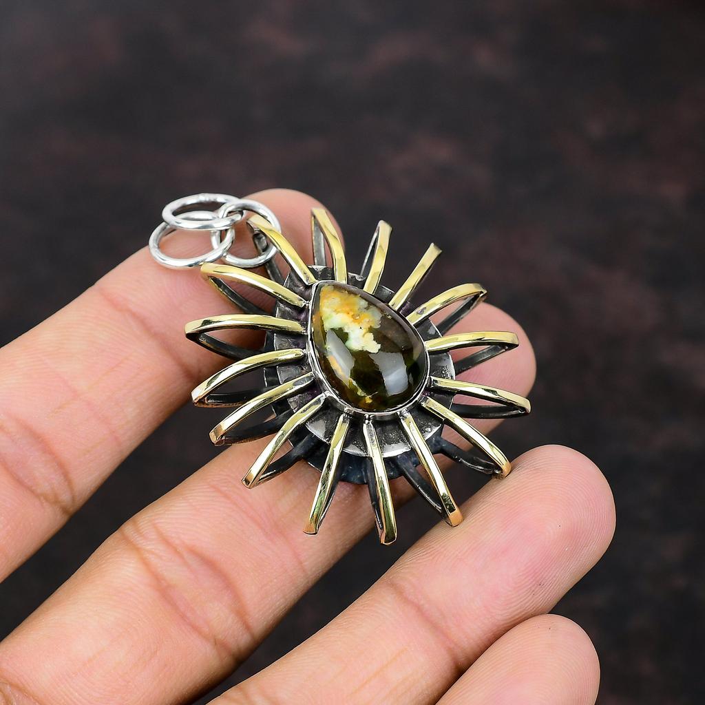 Australian Chrome Chalcedony Pendant Gemstone Jewelry 925 Sterling Silver Pendant 18K Gold Plated Pendant Handmade Cage Jewelry Gift For Mom