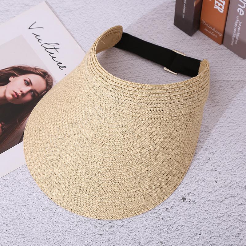 Summer Women's Wide-brimmed Sun Hat Foldable Solid Color Leisure Holiday Empty Top Breathable Straw Hat UV-proof Beach Hat