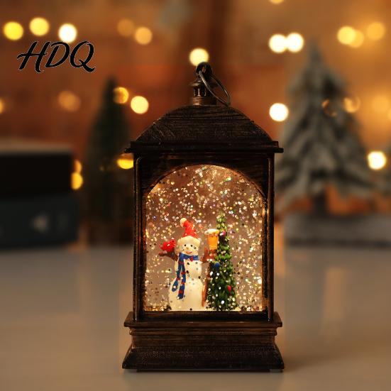 Winter Seasonal Home Decor Christmas Snow Lantern Battery Operated Swirling Water Glittering Vintage Holiday Party Table Centerpiece Santa