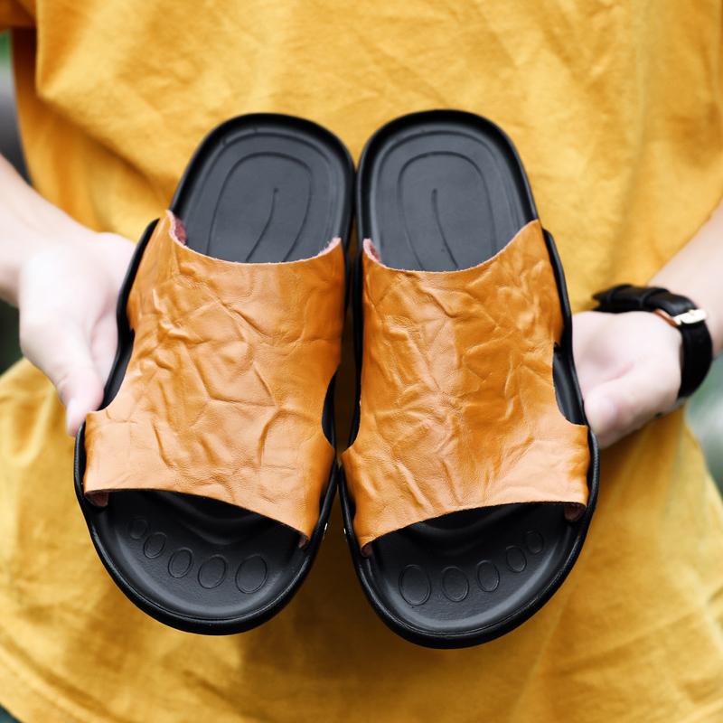 Fashion High Quality Slippers Men Genuine Leather Luxury Brand 2024 New Beach Flats Summer Casual Flip Flops Outdoor Slides for Men