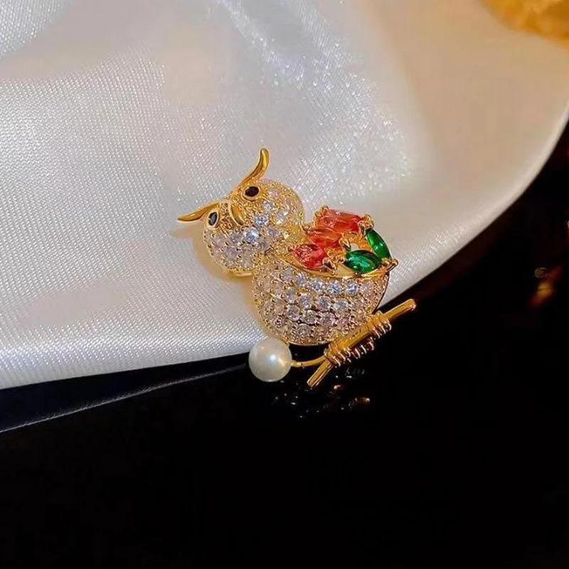 Lovely Rhinestone Pearl Owl Birds Brooches Pins for Women Men Branch Plant Animal Jewelry Party Wedding Office Gifts Badge Gift
