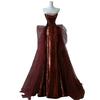 Fish tail evening dress burgundy tube top sequined dress temperament bride engagement banquet host toast dress