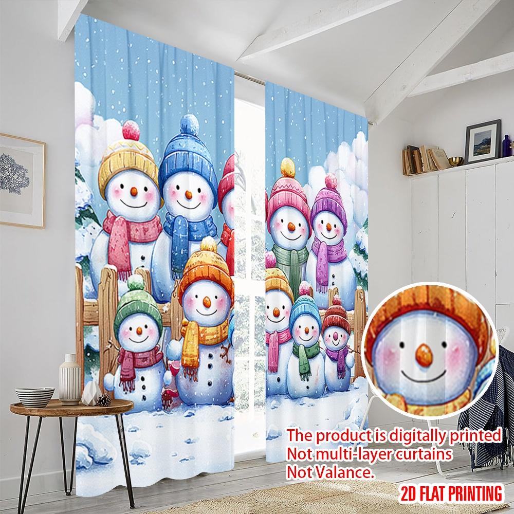 2pcs,2D Plane Printing Curtain Popular Snowman Family Winter Polyester Fabric (without Rod) Decorations Outdoor Use for Various