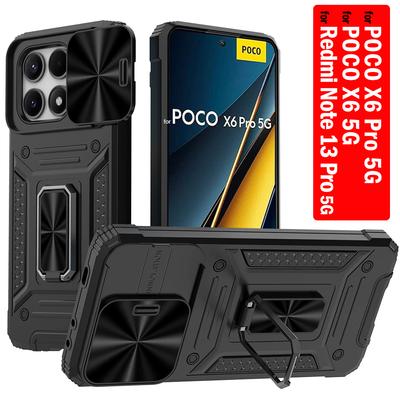 Coque de protection pour appareil photo coulissant pour POCO X6 Pro 5G Redmi Note 13 Pro 5G avec anneau en métal et support