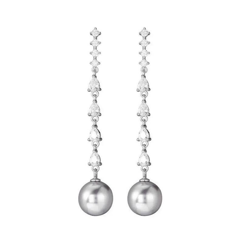 Solid Silver Zircon Long Pearl Earrings Light Luxury Personality Exquisite Jewelry Accessories Niche Simple High-end Earrings