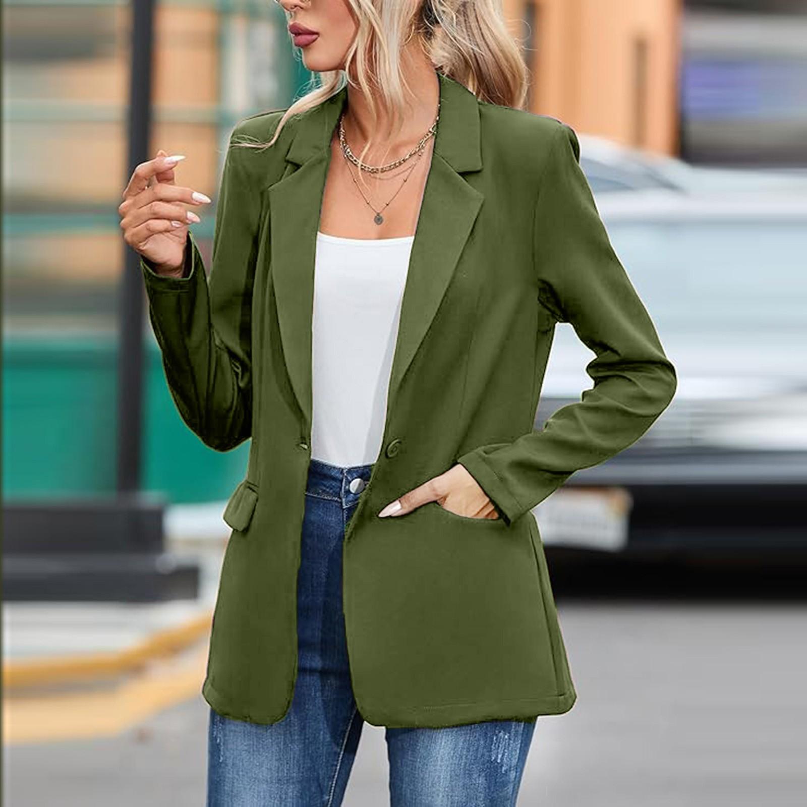 

Жіночі куртки, ґудзики, осінні повсякденні вітровки, пальто, куртка, верхній одяг із кишенями L зелений