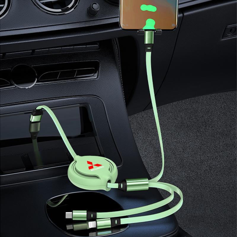New Car Mounted Telescopic Three In One Mobile Phone Charger For Mitsubishi Asx Lancer Outlander Pajero Ralliart Accessories Car Styling
