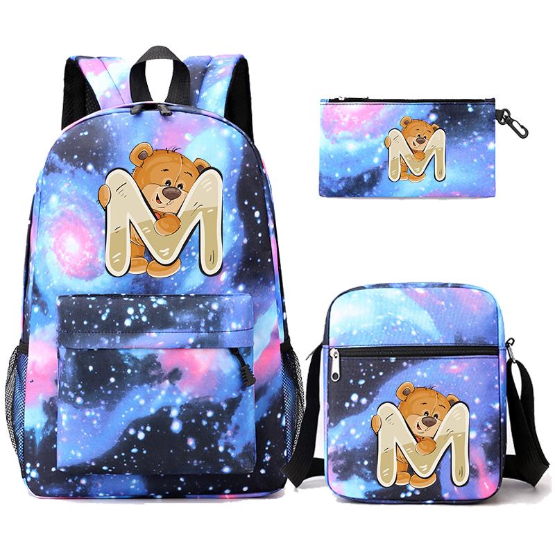 3 szt./zestaw Mały Miś 26 Liter Angielskich Plecak Powrót do Szkoły Plecak Chłopak Dziewczyna Kawaii Torba na Ramię Piórnik Torba Studencka