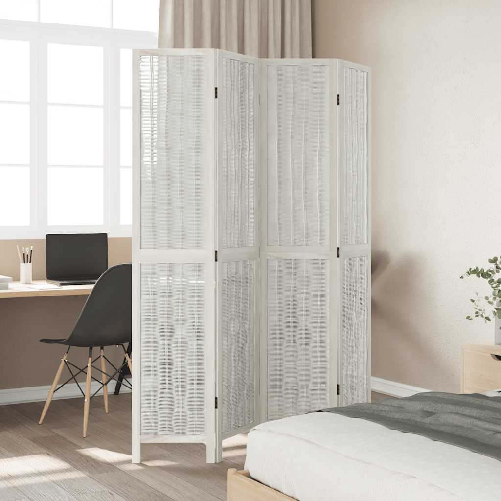 4 Piece Room Divider White Solid Paulownia Wood