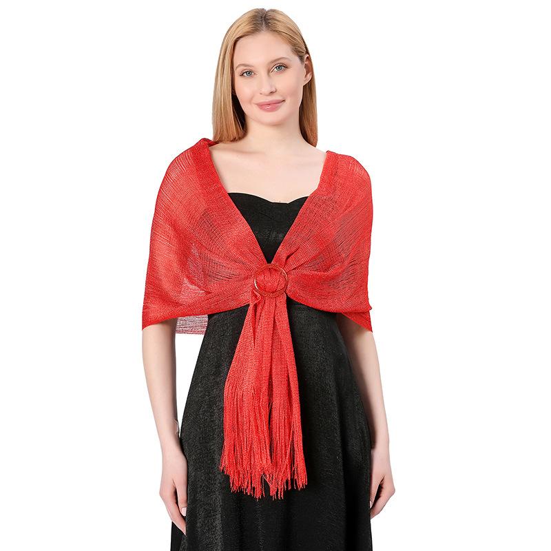 Třpytivé kovové šátky a šátky se sponou pro večerní společenské šaty Svatební párty, velikost je 45*160cm, střapce18cm*2