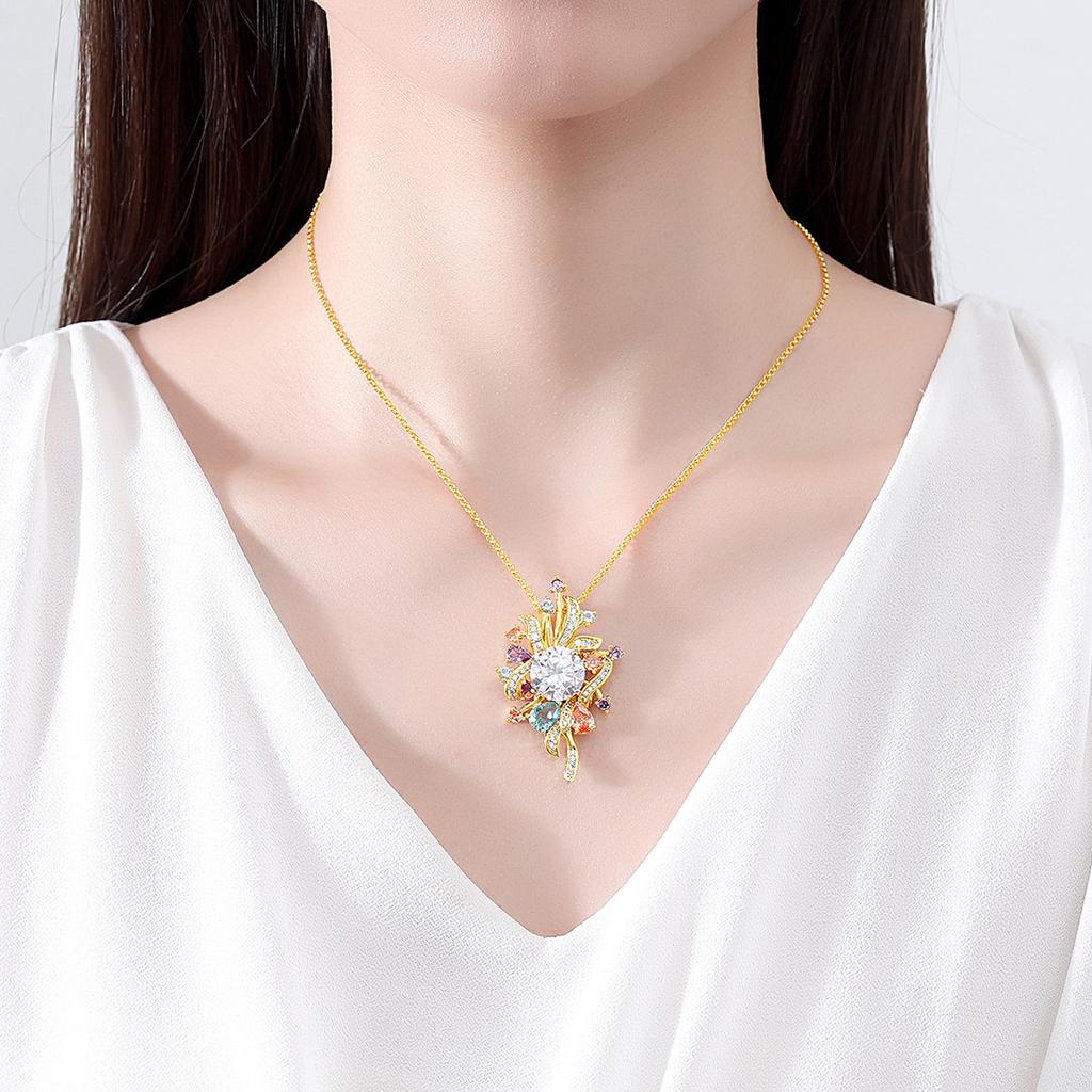 Fashion Creative Colorful Bouquet Zircon Necklace For Women, Light Luxury Elegant Clavicle Chain, Sweet Choker Necklace Party Je
