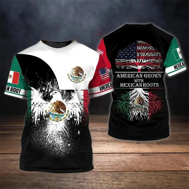 3D-gedrucktes Mexiko-Flaggen-T-Shirt für Herren, T-Shirts mit Adler-Grafik, Sommer, Freizeit, Streetwear, übergroße Sport-T-Shirts, Rundhals-Oberteile