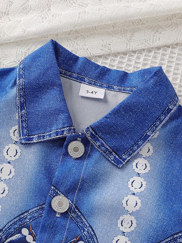 Stilingas mergaičių trijų dalių džinsinis komplektas: 2025 m. Pavasario ir Rudens Kolekcija su Pagrindiniais Marškiniais ir Liemene