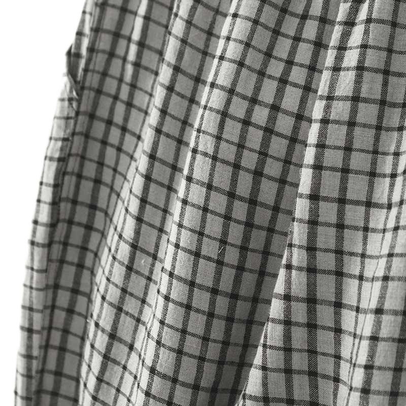 Linen checkered pants women's loose casual pants