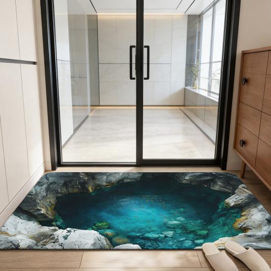 Floor Mat 3D Optical Illusion Bottom Crystal Velvet Non-Slip Rug with Anti-Slip Soft Floor Cushion Easy