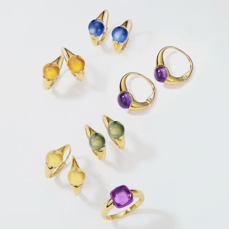 Cross-Border Egg-Shaped Candy Earrings for Women: S925 Silver, Colored Gemstones, European & American Classic Fashion.