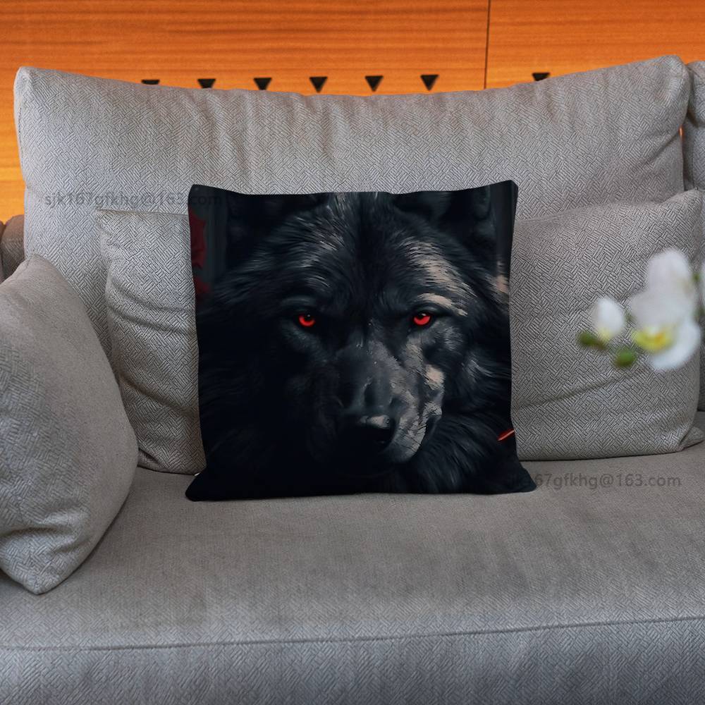 Wolf Pillow Case Square Double-Sided Printing Short Plush Sofa Cushion Cover Bedroom Bedside Pillow