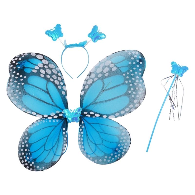Cute Dreamlike Fairy Princess Angel Wand Butterfly-Wing Tutu Headband Birthday Party Halloween Cosplay-Costume Props