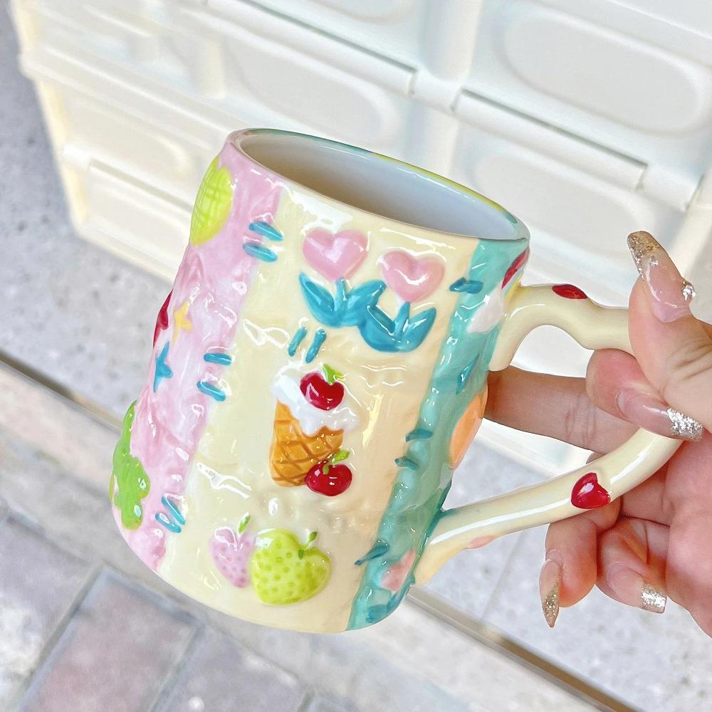 

500 ML Large Capacity Coffee Mug Household High Beauty Cute Ceramic Breakfast Milk Cup Creative Relief Water Cups Birthday Gift 401-500ml