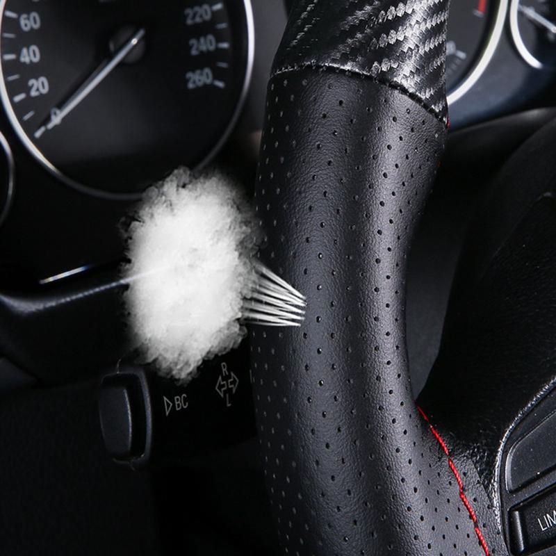 Carbon Fiber Genuine Leather Universal 38cm Handmade Braided Steering Wrap With Needle and Thread Auto Interior