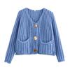 24 Womens Fall Winter Street Fashion Crewneck Knit Cardigan Short Sweater With Metal Buttons