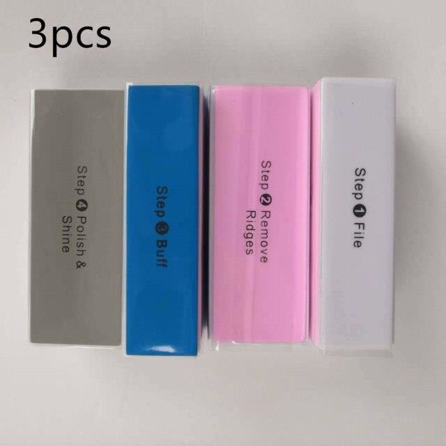 Limes à ongles à 4 côtés pour nail art, 3 pièces, bloc de polissage, outils pour le design, avec gel, tampon en éponge p*HH19272
