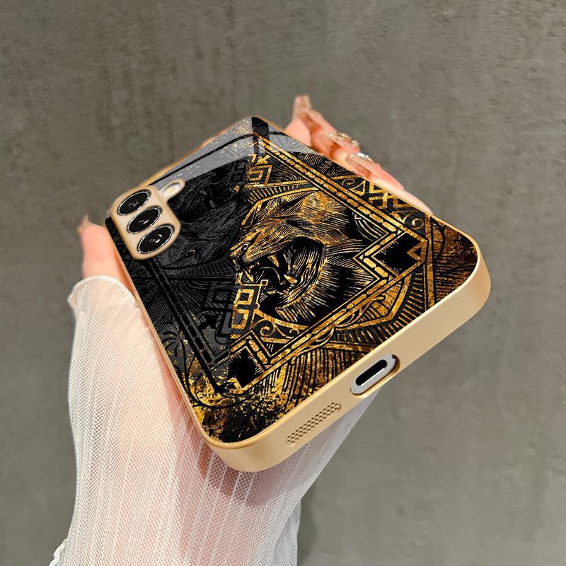 Double Lion Black Gold Edition 2D Phone Case for Samsung S26 S25 S24 S23 S22 S21 S20 A56 A55 A36 16Golden Glass Protective Cover