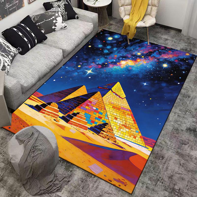 Colorful Pyramid and Starry Night Pattern Carpet for Home Decor Suitable for use as an anti-slip for living room bedroom sofas