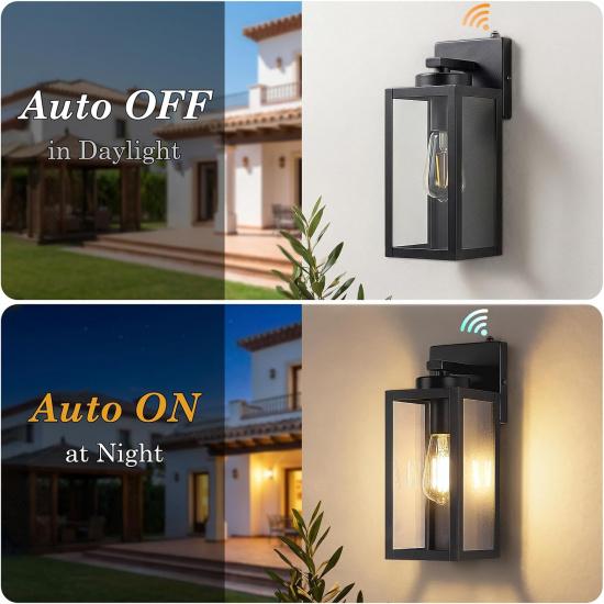 BesLowe Upgraded Dusk To Dawn Outdoor Wall Lights, Matte Black, 2-Pack