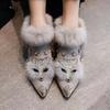 Women's Winter Warm Pointed Toe Snow Boots Non-Slip Low Heels Ankle Booties With Faux Fur Lining Chunky Block Heel Walking Boots Shoes for Women