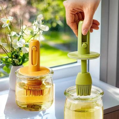 Telescopic Oil Brush Bottle, Glass Oil Bottle, Kitchen Baking Oil Brush, Outdoor Barbecue Oil Brush, Heat-Resistant Oil Brush