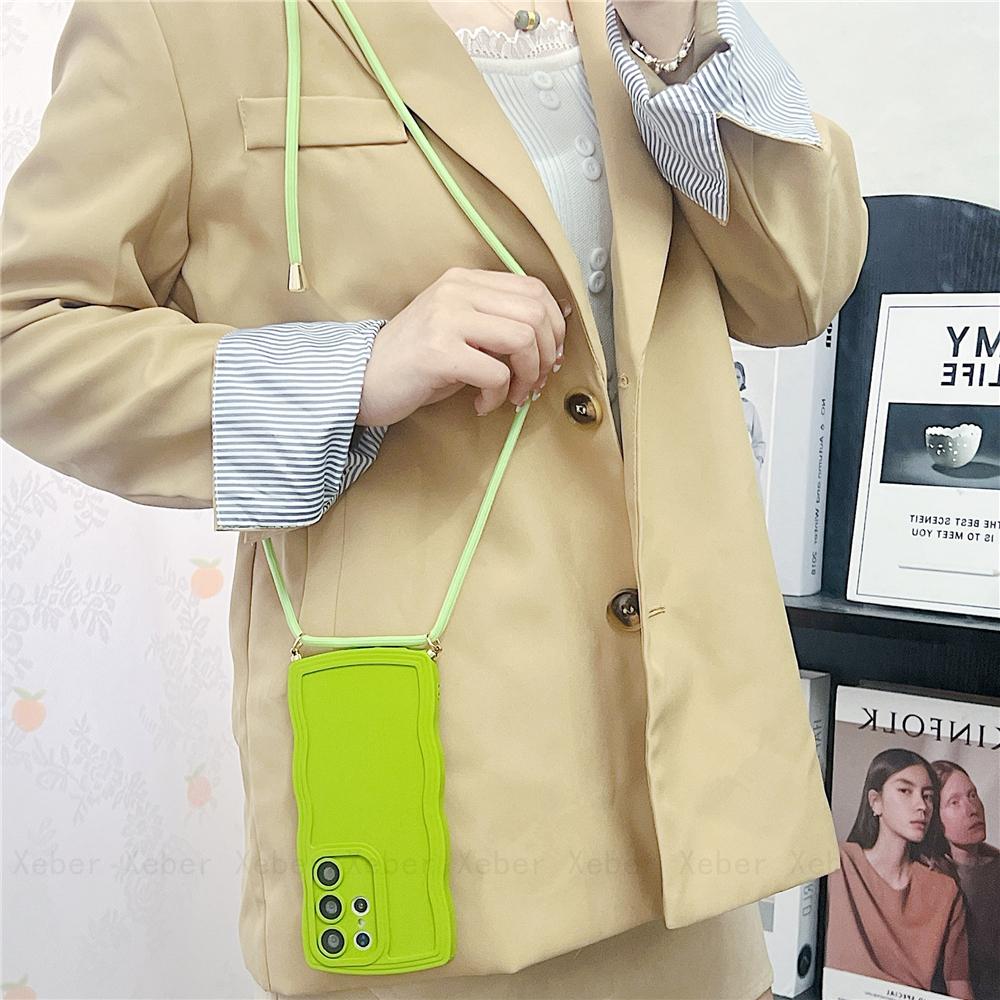 Śliczne kręcone fale naszyjnik na krzyż smycz przewód liny silikonowe etui do Samsung S23 S22 Ultra S21 S20 FE A14 A34 A54 A24 A13 A23 A33 A53 A12 A32 A52