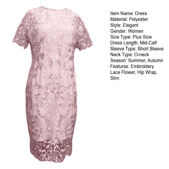 Rundhals Kurzarm Taillenbetont Hüftumspielend Midi-Kleid Stickerei Blume Spitze