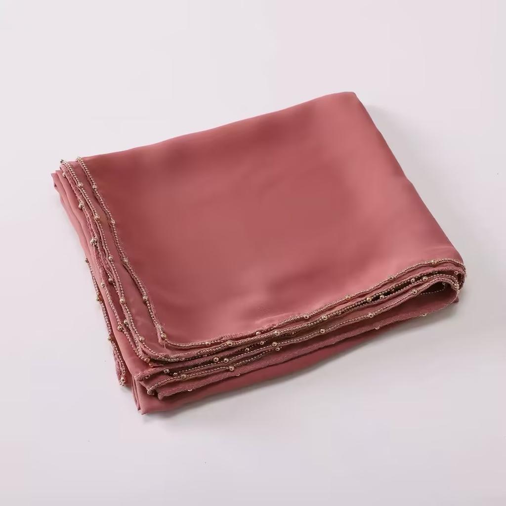 Rinestone Chiffon Hijab Scarf With Chains Women Muslim Hijab Luxury Bead Pearl Scarves Shawl Women Long Scarf Shawl Head Wraps
