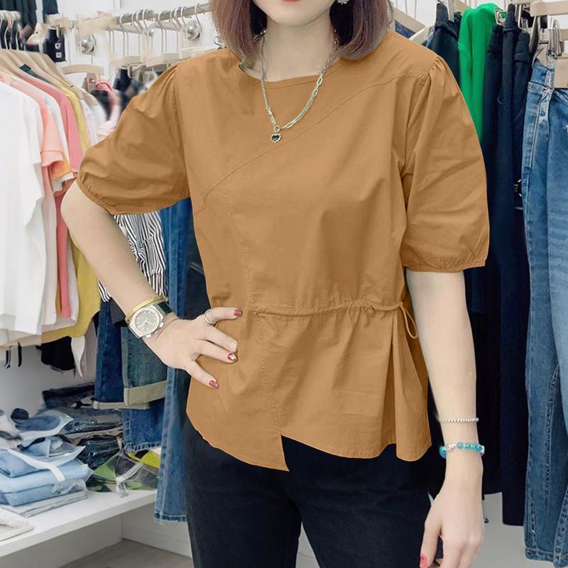 

ZANZEA Женская повседневная блузка с круглым вырезом, свободная, летняя, с рукавом три четверти S оранжевый