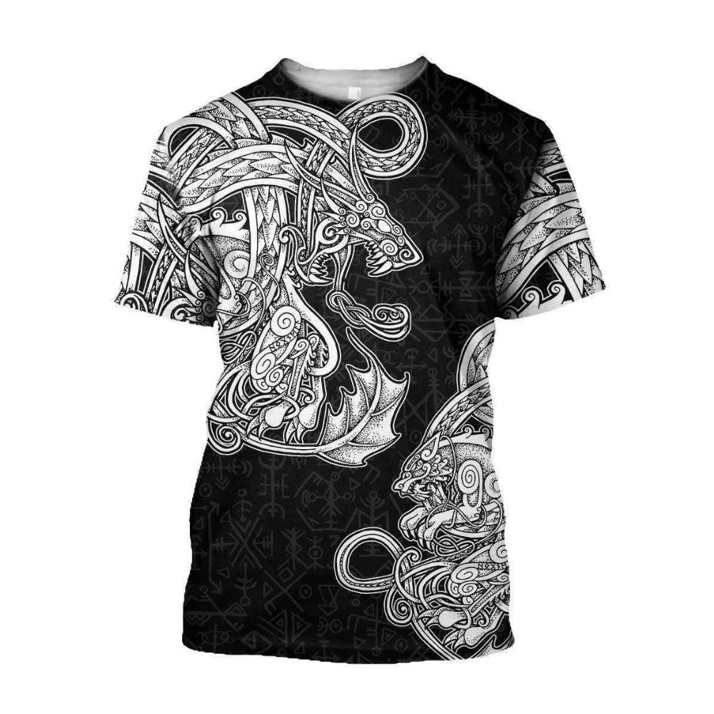 Summer Round Neck 3D Viking Symbol Pattern Print Top Fashionable Casual Short Sleeved Men's T-shirts